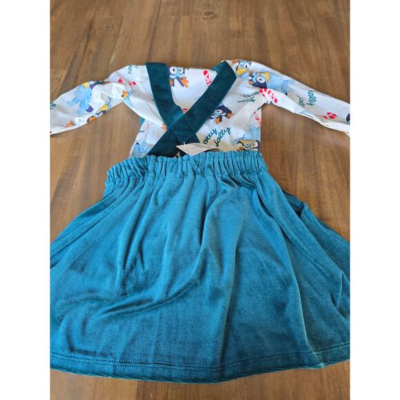 Toddler Girls' Bluey Christmas 2pc Long Sleeve Top and Skirtall Set - Green 2T - Picture 2 of 9